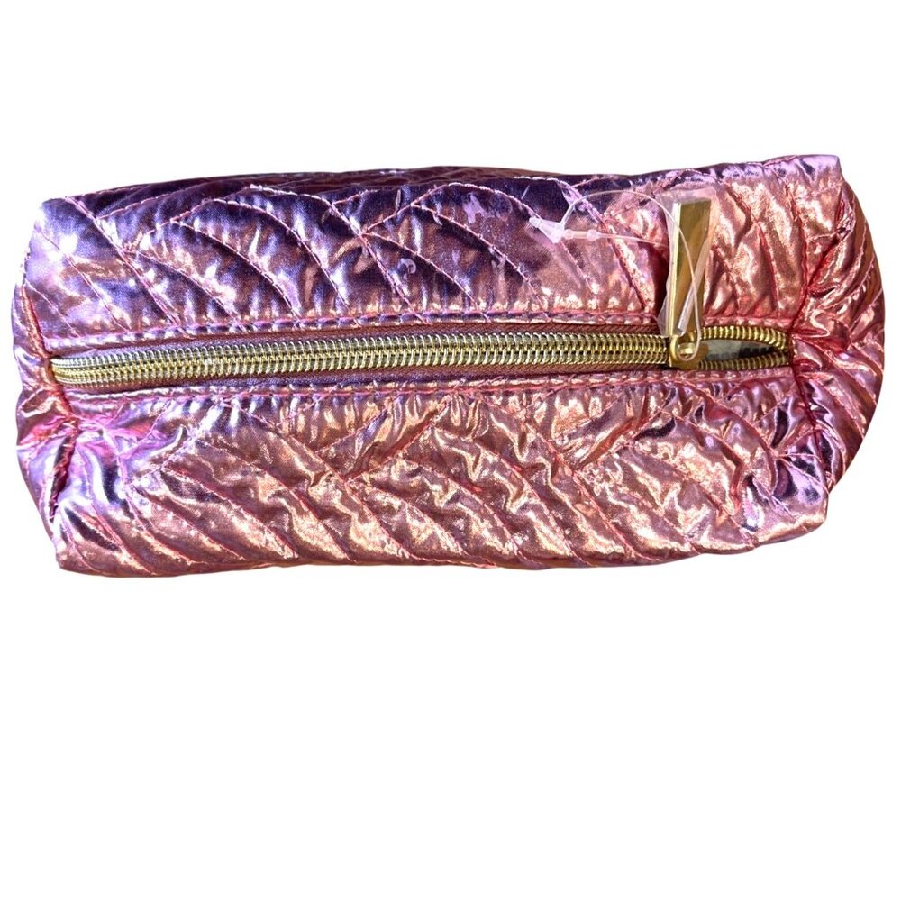 Ulta Beauty Cosmetic Makeup Pouch Metallic Pink Quilted Jewelry Bag New - Picture 3 of 7